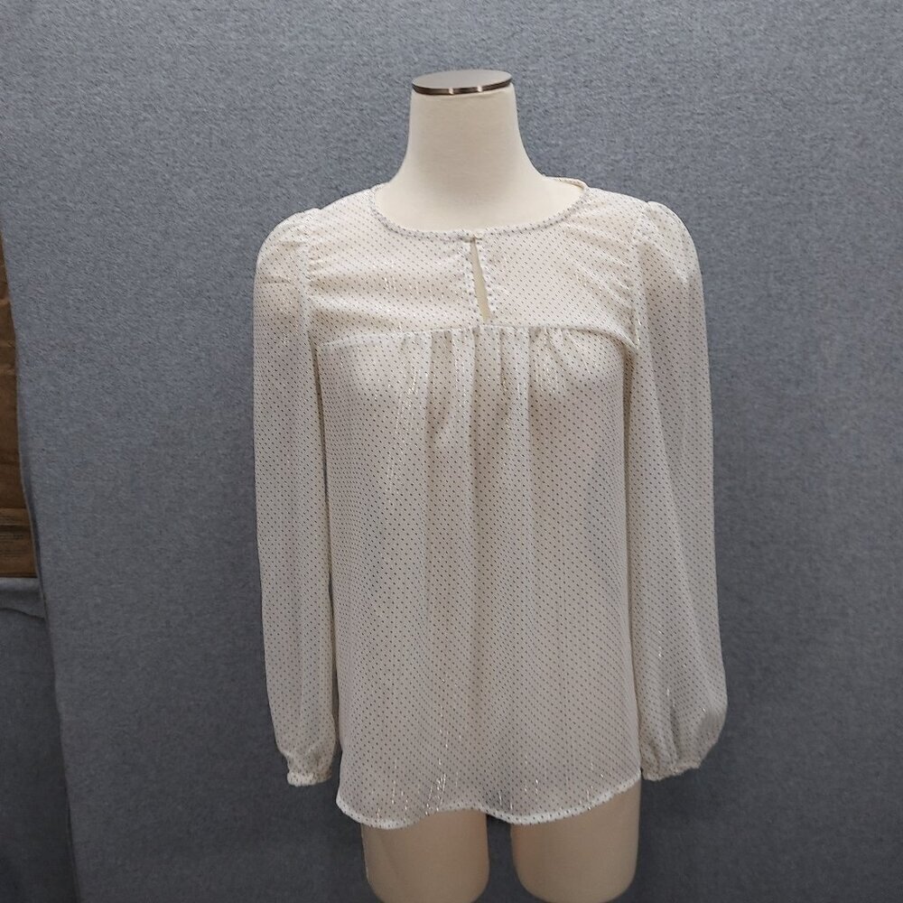 BANANA‎ REPUBLIC Long Sleeve Sheer White And Gold Accents Top XS